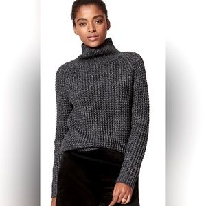 LOFT WOMEN WOOL BLEND GRAY METALIC SHIMMER STRETCHY SWEATER IN SIZE XS MOCK NECK